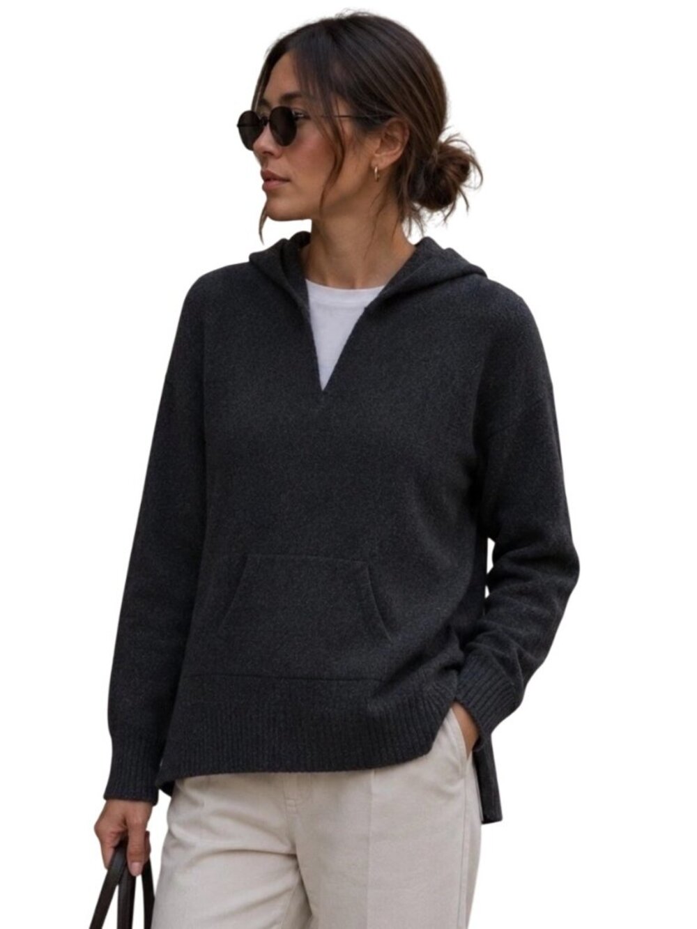Lusso Cashmere Hoodie Sweater periwinkle S Cashmere Pullover Kangaroo Pocket